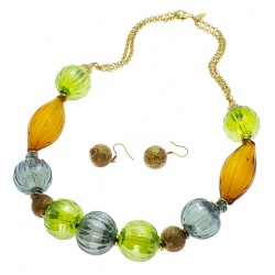 Šperky Murano Millefiori - Set ANFISA - zeleno - oranžová