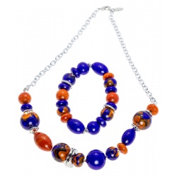 Šperky Murano Millefiori - Set MEGAN - modro - oranžový