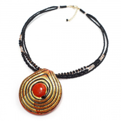 Šperky Murano Millefiori - Náhrdelník JULIANA - oranžovo-zlato-čierny