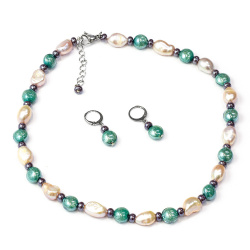 Šperky Murano Millefiori - Set PERLA - zeleno-ružový