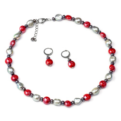 Šperky Murano Millefiori - Set PERLA - červeno-šedý