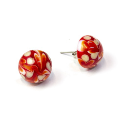 Šperky Murano Millefiori - Náušnice LILYS - červeno-oranžovo-biele