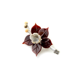  Šperky Murano Millefiori - Brošňa ROSA - hnedo šedá