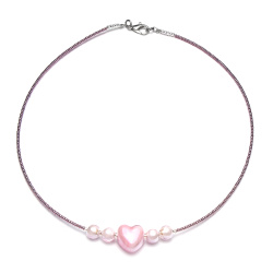 Šperky Murano Millefiori - Náhrdelník HEART - ružový