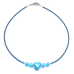 Šperky Murano Millefiori - Náhrdelník HEART - bielo modrý