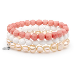 Šperky Gaura Pearls - Náramok NEFRIT-PERLA - bielo-ružovo-lososový