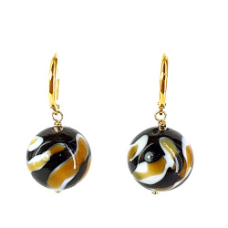 Šperky Murano Millefiori - Náušnice TINA GIRRAFE - hnedo čierne