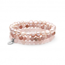 Šperky z perál a kameňov - Náramok perla-ružový kremeň-jahodový kremeň - bielo-ružovy