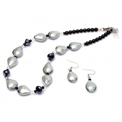Šperky Murano Millefiori - Set ERSILA - šedo-čierny