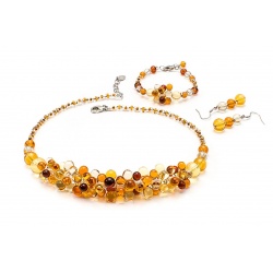 Šperky Murano Millefiori - Set BALLS  - hnedo zlatý