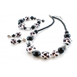 Šperky Murano Millefiori - Set CHIANA  - čierno-biely