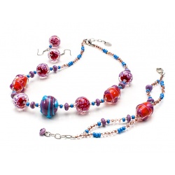 Šperky Murano Millefiori - Set FUNNY - fialovo-tyrkysový