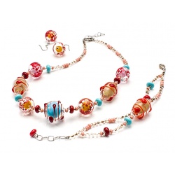 Šperky Murano Millefiori - Set FUNNY - tyrkysovo-oranžový