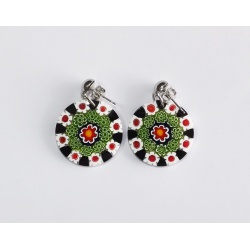 Šperky Murano Millefiori - Náušnice KVETY - čierno - biele