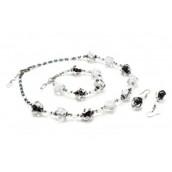 Šperky Murano Millefiori - Set CARMELA - čierno - strieborný