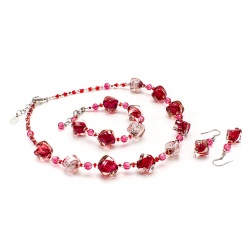 Šperky Murano Millefiori - Set CARMELA - cyklámenový