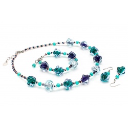 Šperky Murano Millefiori - Set CARMELA - tyrkysový