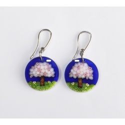 Šperky Murano Millefiori - Náušnice STROMY - modro - farebné