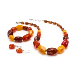 Šperky Murano Millefiori - Set SUNNY - bordovo - žltý