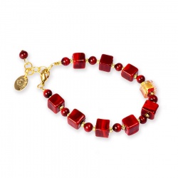 Šperky Murano Millefiori - Náramok VERA - červeno-zlatý