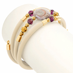 Šperky Murano Millefiori - Náramok MOON LAVENDER - béžovo fialový