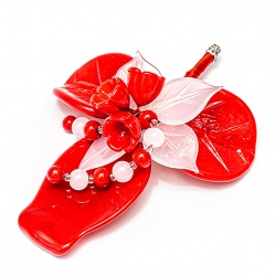 Šperky Murano Millefiori - Brošňa GRAZIELA - červená