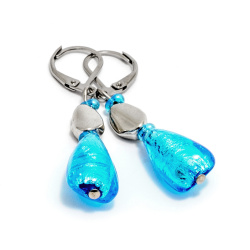Šperky Murano Millefiori - Náušnice ADA - tyrkysovo - modré