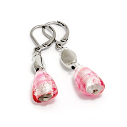 Šperky Murano Millefiori - Náušnice ADA - ružovo - biele