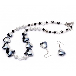 Šperky Murano Millefiori - Set DANIELA - čierno-šedý