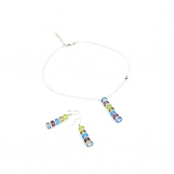 Šperky Murano Millefiori - Set AZALEEA - fialovo - tyrkysový