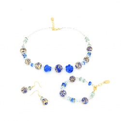 Šperky Murano Millefiori - Set ALKA - modrý