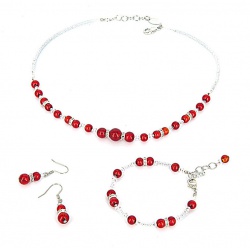Šperky Murano Millefiori - Set LANA - červený