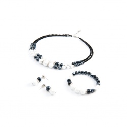 Šperky Murano Millefiori - Set ALEXIS - bielo - čierny, strieborný kov