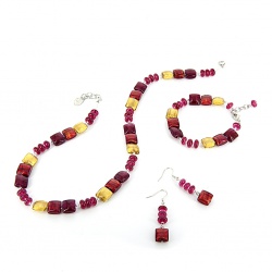 Šperky Murano Millefiori - Set CEZARA - cyklaménový