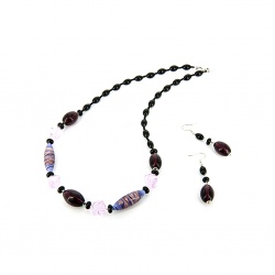 Šperky Murano Millefiori - Set AMBER - tmavo - fialový