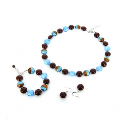 Šperky Murano Millefiori - Set DONNA - hnedo - tyrkysový