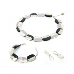 Šperky Murano Millefiori - Set HILLARY - čierno - fialový