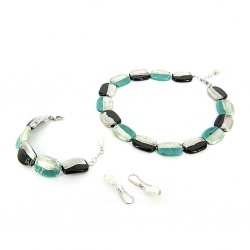 Šperky Murano Millefiori - Set HILLARY - čierno - tyrkysový