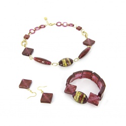 Šperky Murano Millefiori - Set SALMA - cyklamenový 