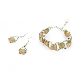 Šperky Murano Millefiori - Set INDIRA - zeleno - bronzový