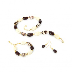 Šperky Murano Millefiori - Set CAPRI - hnedo - béžový