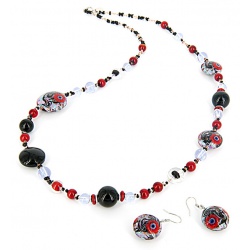 Šperky Murano Millefiori - Set ELECTRA - červeno - čierny