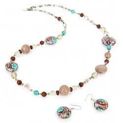 Šperky Murano Millefiori - Set ELECTRA - svetlo hnedá