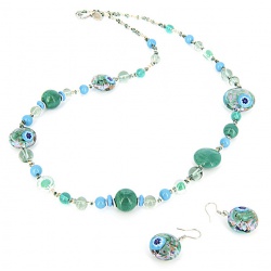 Šperky Murano Millefiori - Set ELECTRA - tyrkysový