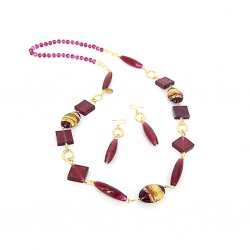 Šperky Murano Millefiori - Set AGATA - cyklaménový 