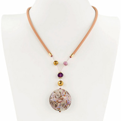 Šperky Murano Millefiori - Náhrdelník MOON LAVENDER - béžový