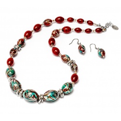 Šperky Murano Millefiori - Set ADONIA - červený