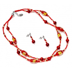 Šperky Murano Millefiori - Set ANETA - červený
