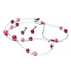Šperky Murano Millefiori - Set SALINA - červeno - biely