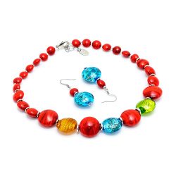 Šperky Murano Millefiori - Set CERES - červený